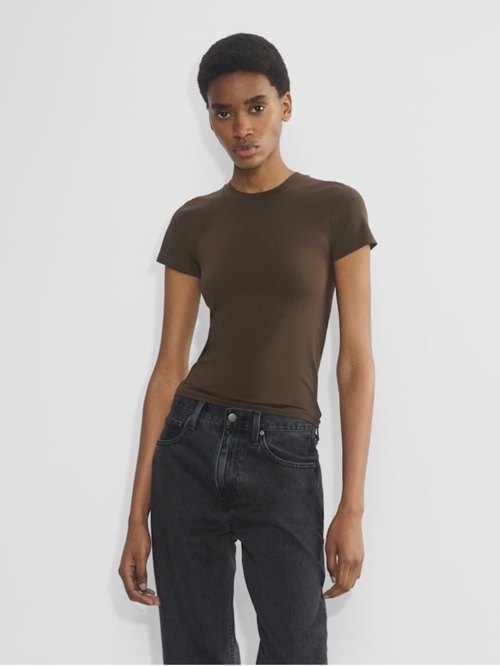 Aritzia sinchseamless sunday best Crewneck Short-Sleeve Tee in Dark Brown